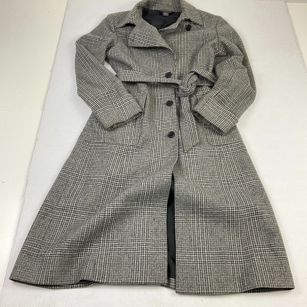 Brooks Brothers Womens Wool Long Button Trench Coat Plaid Belted Pockets Size 8